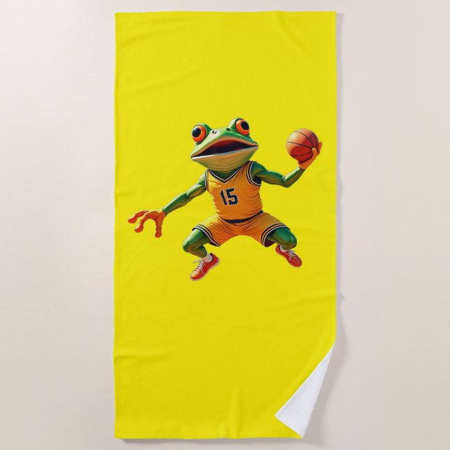 Basketball Frog yellow beach towel (Front)