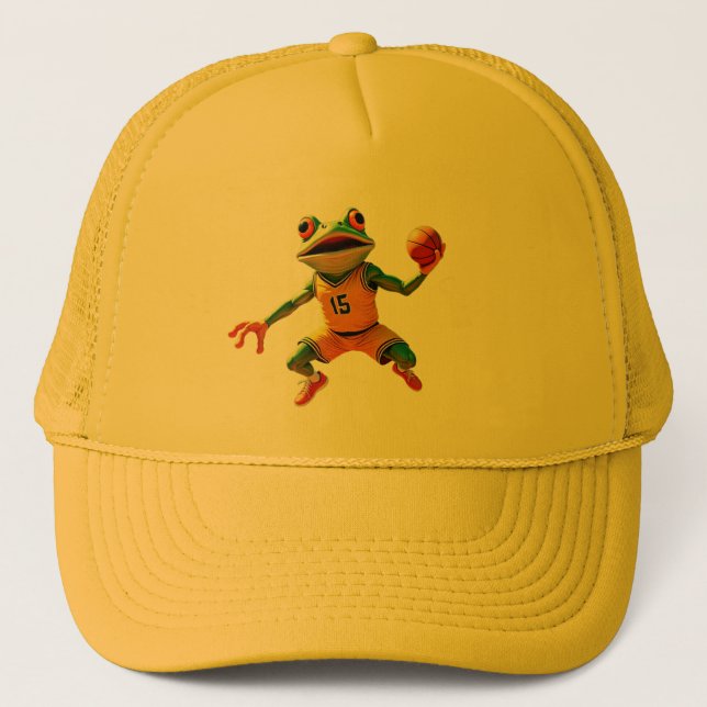 Basketball Frog yellow trucker hat (Front)