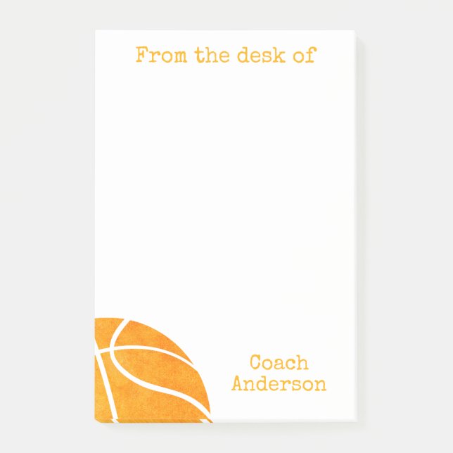 Basketball From The Desk of Coach Personalized Post-it Notes (Front)