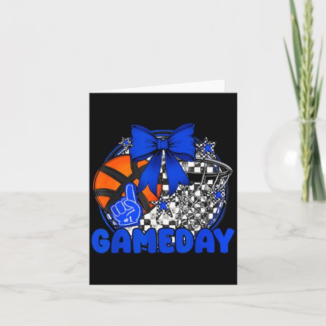 Basketball Game Day Go Cheer Team Blue Coquette Ch Card (Front)