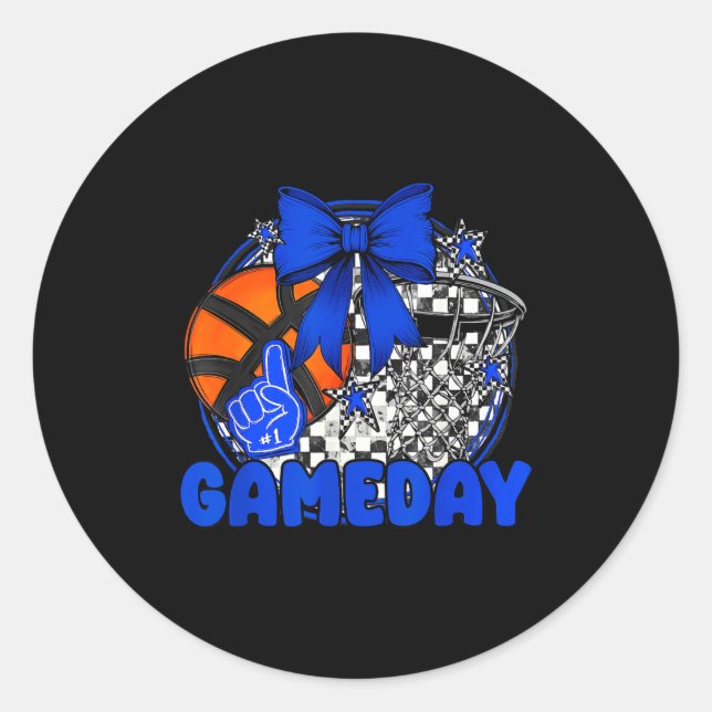 Basketball Game Day Go Cheer Team Blue Coquette Ch Classic Round Sticker (Front)