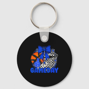 Basketball Game Day Go Cheer Team Blue Coquette Ch Keychain