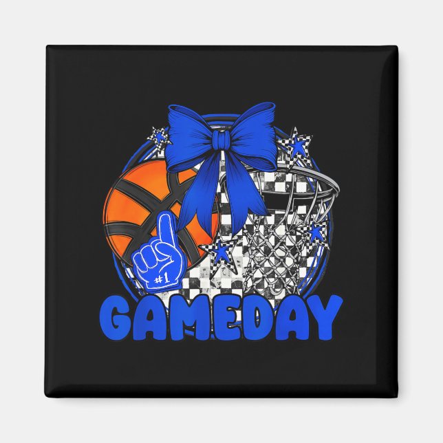 Basketball Game Day Go Cheer Team Blue Coquette Ch Magnet (Front)
