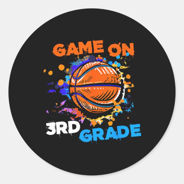 Basketball Game On 3rd Grade 1st Day Of School Tea Classic Round Sticker (Front)