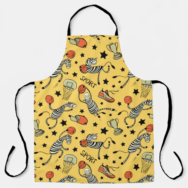Basketball game seamless pattern with doodle cute  apron (Front)