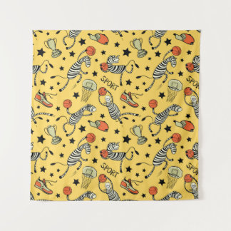 Basketball game seamless pattern with doodle cute tapestry