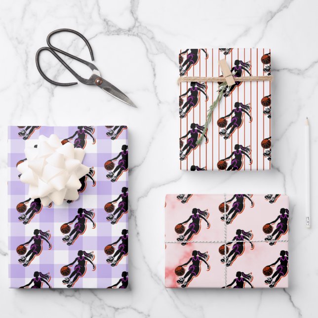 Basketball Girl Birthday Wrapping Paper Sheets (Front)