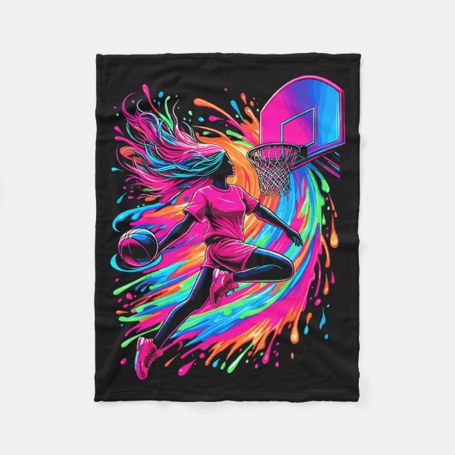 Basketball Girl Colourful  Fleece Blanket (Front)
