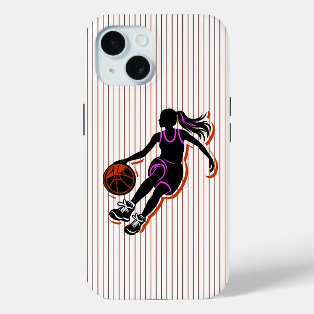Basketball Girl Dribbling IPhone 15 Case (Back)