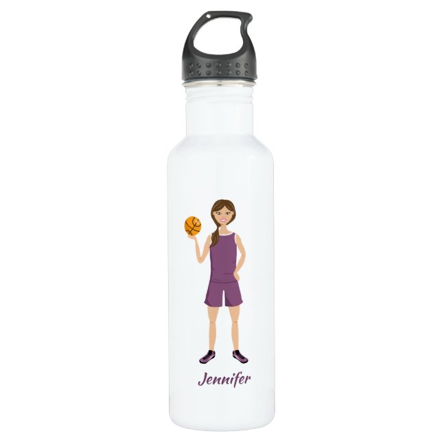 Basketball Girl Illustration & Custom Name 710 Ml Water Bottle (Front)