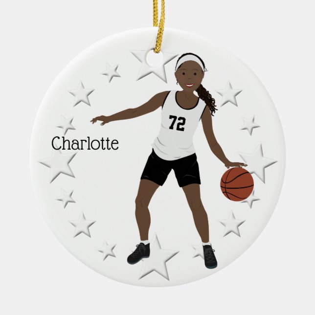 Basketball Girl In Black And White Ceramic Ornament (Front)