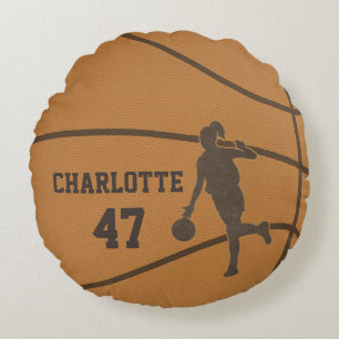 Basketball Girl Personalized Round Throw Pillow