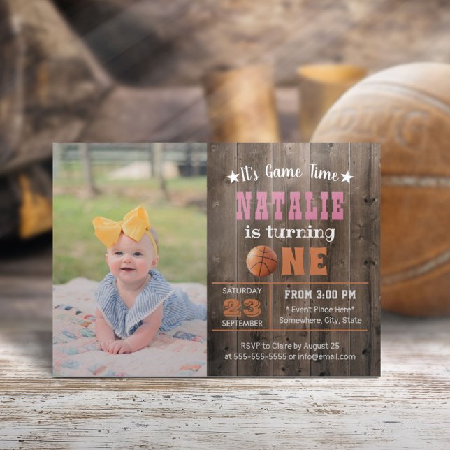 Basketball Girl Photo 1er Anniversaire Invitation (Créateur téléchargé)