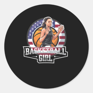 Basketball Girl Usa Classic Round Sticker