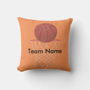 Basketball going in hoop net, Pillows