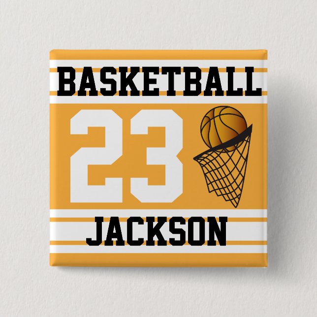 Basketball Gold & White Stripes | DIY Text 2 Inch Square Button (Front)