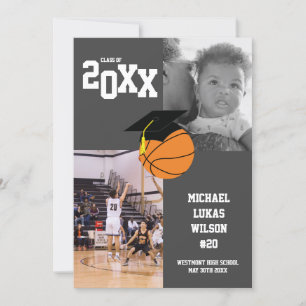 Basketball Graduation Sports Grey Faire-part