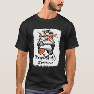 Basketball Grammie Vintage Leopard Messy Bun Bleac T-Shirt