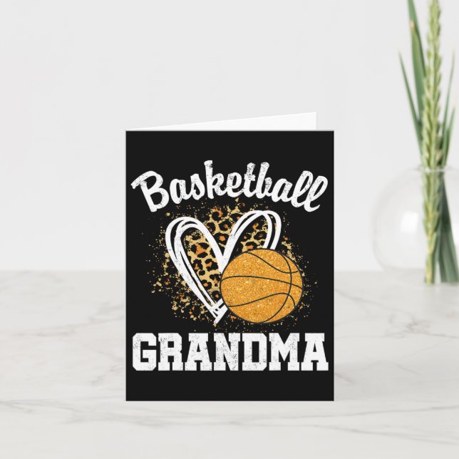 Basketball Grandma Leopard Heart  Card (Front)