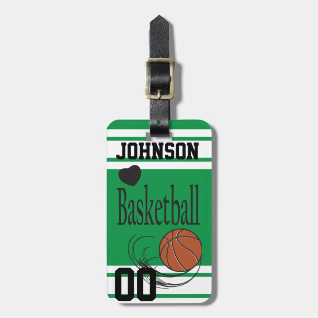 Basketball Green and White | Personalize Luggage Tag (Front Vertical)