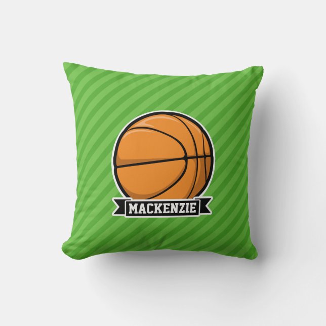 Basketball; Green Stripes Throw Pillow (Front)