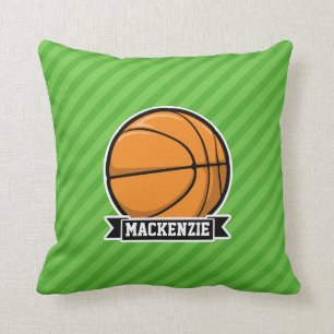 Basketball; Green Stripes Throw Pillow
