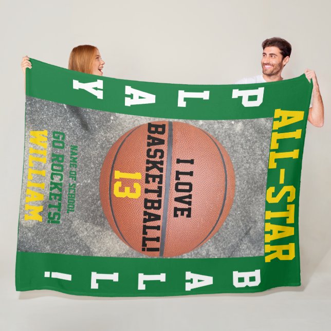 Basketball Green Team Name Fleece Blanket (In Situ)