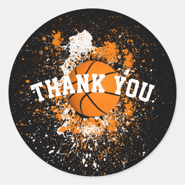 Basketball Grunge Paint Splatter Orange Black Classic Round Sticker (Front)