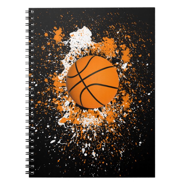 Basketball Grunge Paint Splatter Orange Black Cool Notebook (Front)