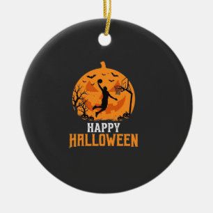 Basketball Halloween Dunk Pumpkin Design_1 Ceramic Ornament