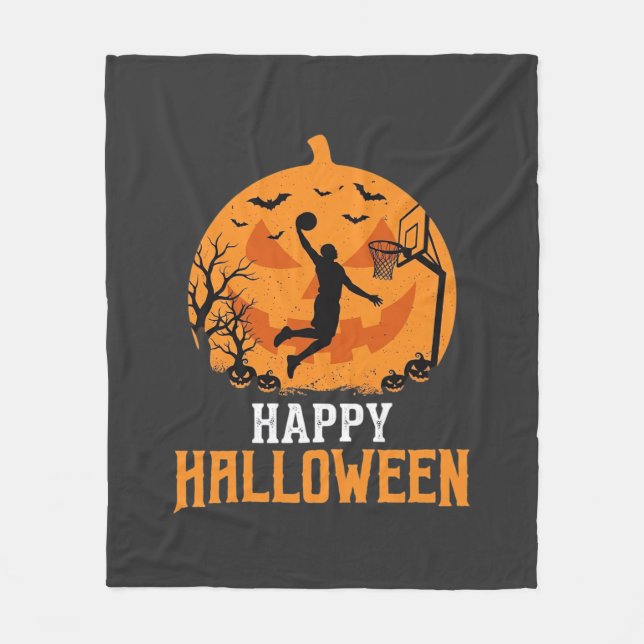 Basketball Halloween Dunk Pumpkin Design_1 Fleece Blanket (Front)