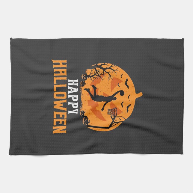 Basketball Halloween Dunk Pumpkin Design_1 Kitchen Towel (Horizontal)