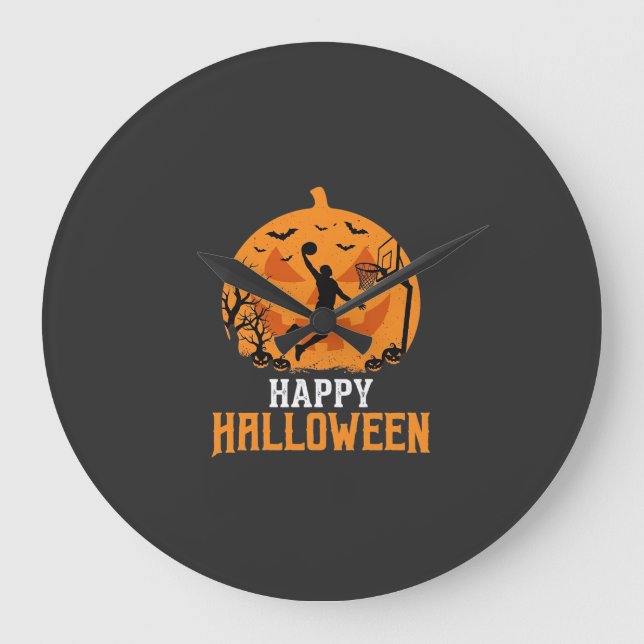 Basketball Halloween Dunk Pumpkin Design_1 Large Clock (Front)