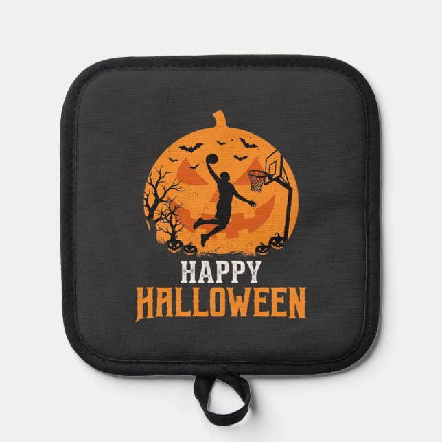 Basketball Halloween Dunk Pumpkin Design_1 Pot Holder (Front)
