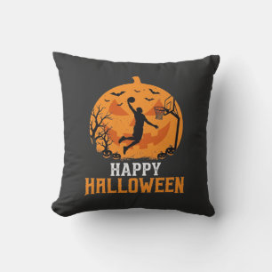 Basketball Halloween Dunk Pumpkin Design_1 Throw Pillow