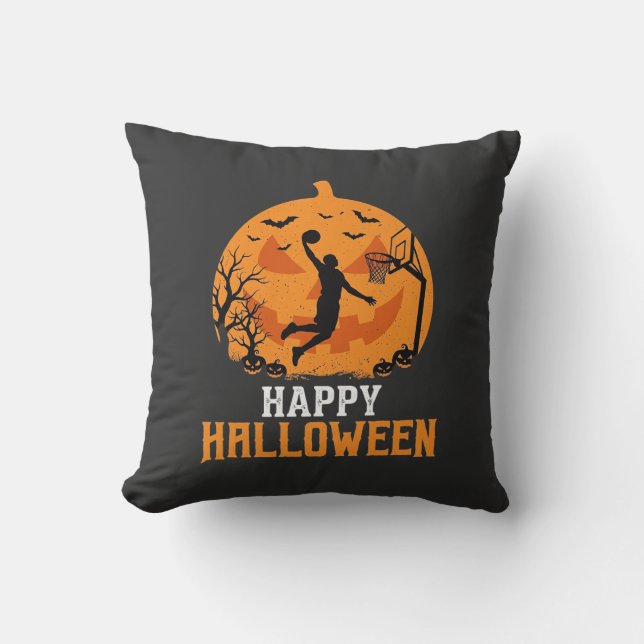 Basketball Halloween Dunk Pumpkin Design_1 Throw Pillow (Front)