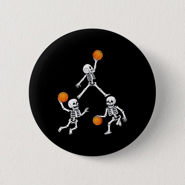 Basketball Halloween Skeleton Dunking Dribble Boys 2 Inch Round Button (Front)