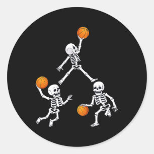 Basketball Halloween Skeleton Dunking Dribble Boys Classic Round Sticker