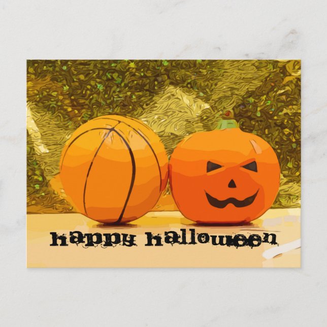 Basketball Halloween with basketball and pumpkin Postcard (Front)