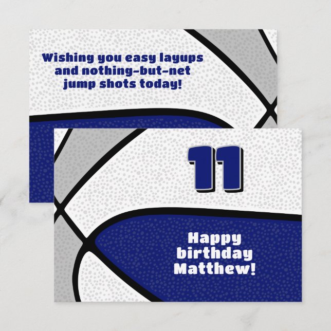 basketball happy birthday blue grey team colours card (Front/Back)