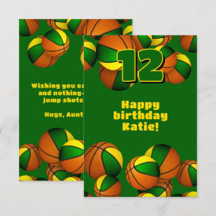basketball happy birthday green gold team colours card