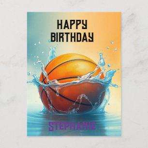 Basketball Happy Birthday Hitting Water  Postcard