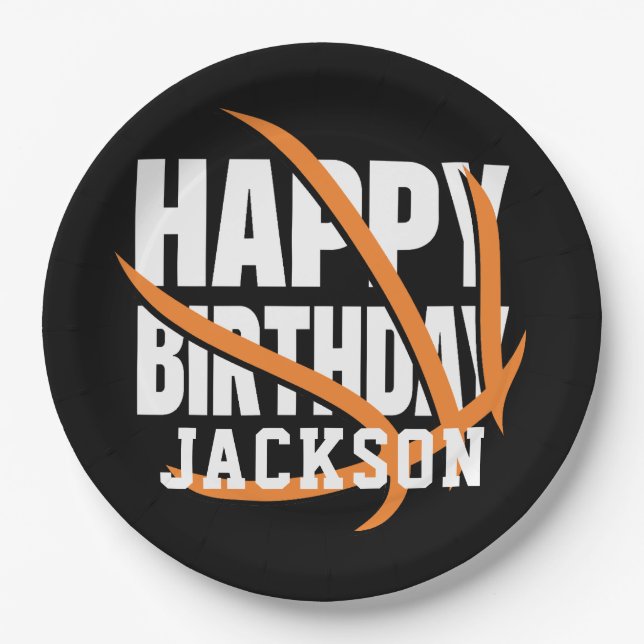 Basketball Happy Birthday Personalized Paper Plate (Front)