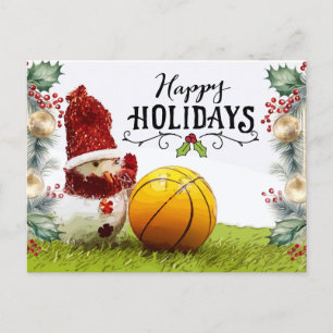 Basketball Happy Holidays with Snowman Postcard