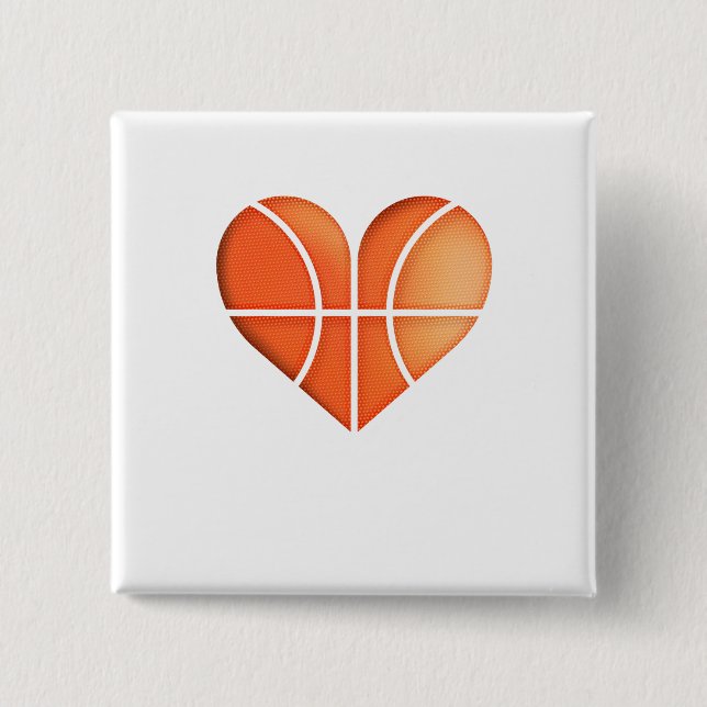 Basketball Heart  Funny  for Valentine's Day 2 Inch Square Button (Front)
