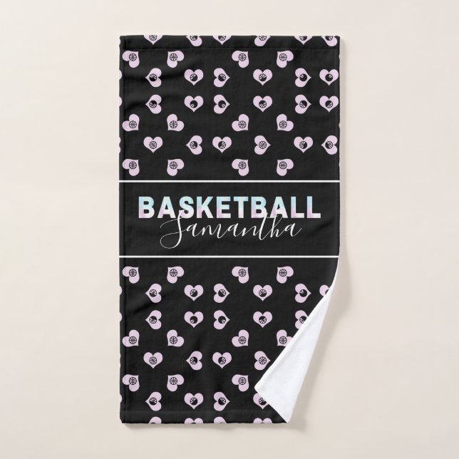 Basketball Heart Pattern Love Personalized Name Hand Towel (Hand Towel)