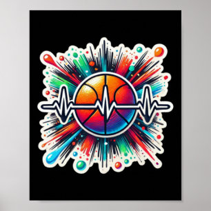 Basketball Heartbeat Sticker - Perfect For Sports Poster