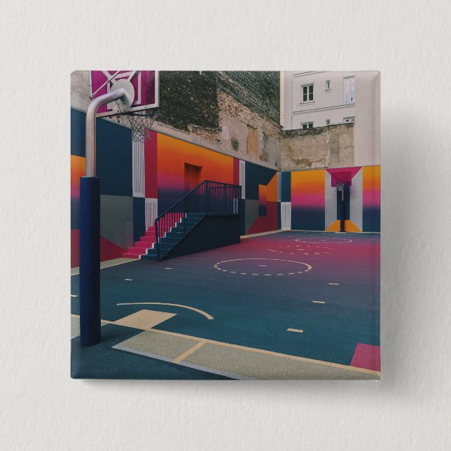 Basketball Hoop 2 Inch Square Button (Front)