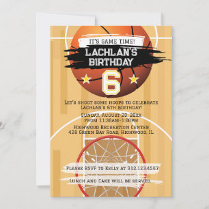 Basketball Hoops It's Game Time All Star Birthday Invitation