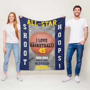 Basketball Hoops Navy Blue Team Year Fleece Blanket